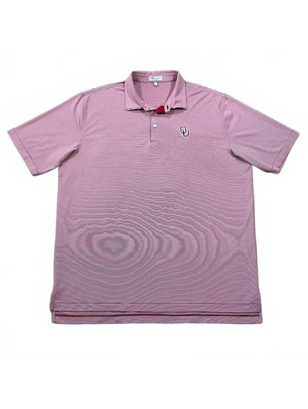 Oklahoms Sooners OU Peter Millar Polo Shirt Red Striped Size 2XL